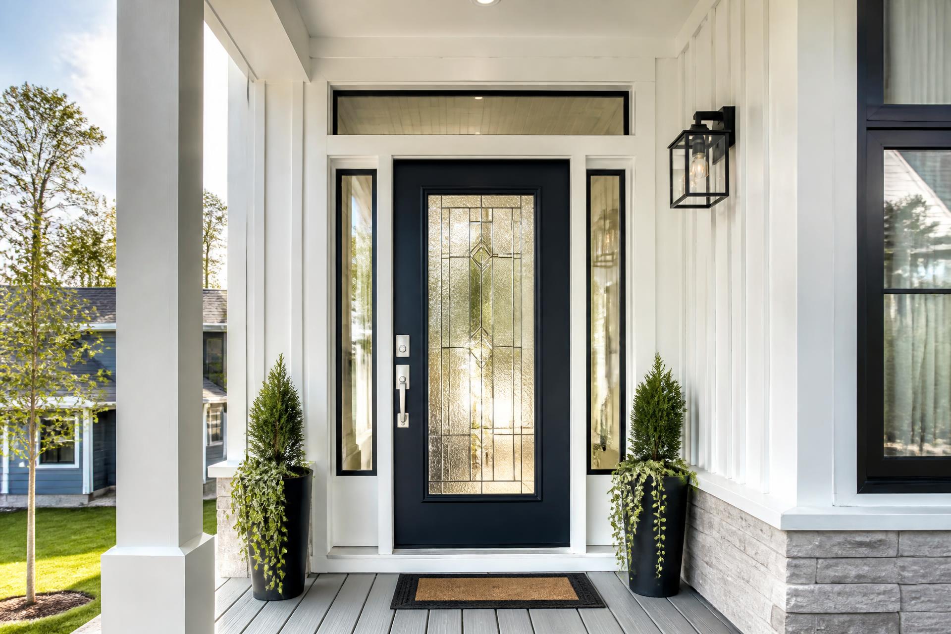 Modern Calgary entry door with premium decorative glass doorlite